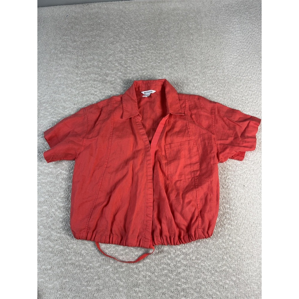 Athleta Coral Red Short-Sleeve Button-Down Shirt